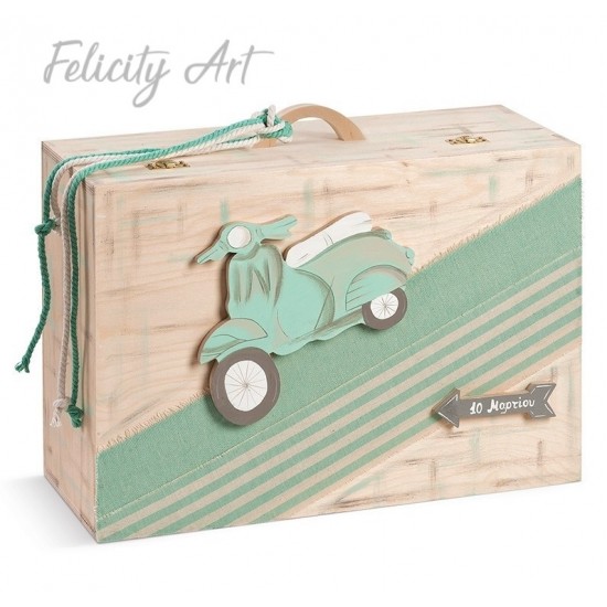 Ξύλινο Κουτί Βαπτιστικών με Θέμα Βέσπα