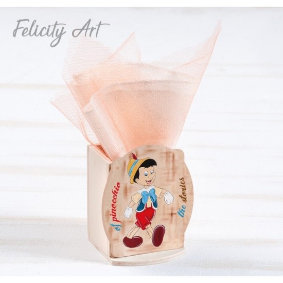 Μπομπονιέρα Βάπτισης  Ξύλινη Μολυβοθήκη Πινόκιο