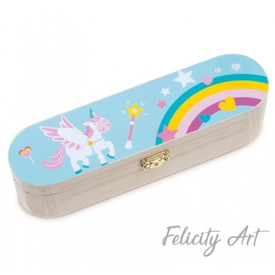 Μπομπονιέρα Βάπτισης Ξύλινη Κασετίνα με Θέμα Μονόκερος