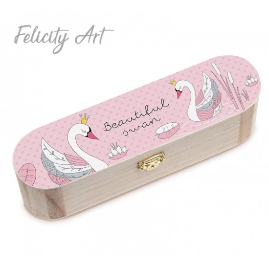 Μπομπονιέρα Βάπτισης Ξύλινη Κασετίνα με Θέμα Κύκνος