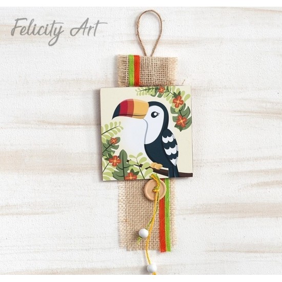 Μπομπονιέρα Βάπτισης Ξύλινο Διακοσμητικό Κρεμαστό Καδράκι με Θέμα Toucan 