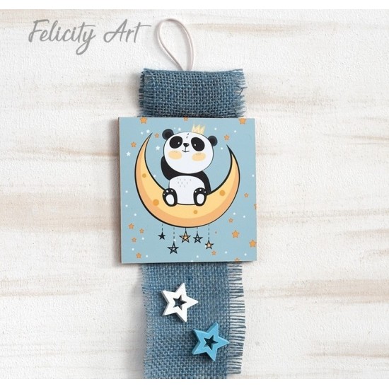 Μπομπονιέρα Βάπτισης Ξύλινο Διακοσμητικό Κρεμαστό Καδράκι με Θέμα Panda