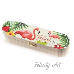 Μπομπονιέρα Βάπτισης Ξύλινη Κασετίνα με Θέμα Φλαμίνγκο