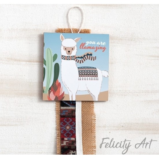 Μπομπονιέρα Βάπτισης Ξύλινο Διακοσμητικό Κρεμαστό Καδράκι με Θέμα Λάμα