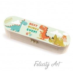 Μπομπονιέρα Βάπτισης Ξύλινη Κασετίνα με Θέμα Δεινοσαυράκια