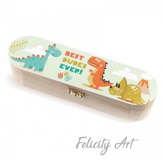 Μπομπονιέρα Βάπτισης Ξύλινη Κασετίνα με Θέμα Δεινοσαυράκια