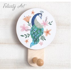 Μπομπονιέρα Βάπτισης Ξύλινο Κρεμάστρα Τοίχου με Θέμα Παγώνι