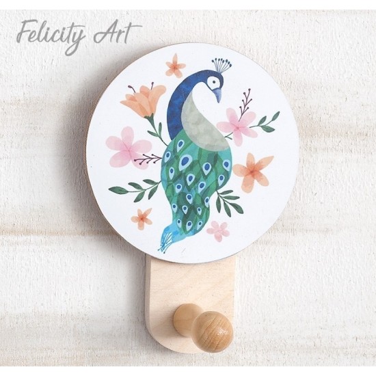 Μπομπονιέρα Βάπτισης Ξύλινο Κρεμάστρα Τοίχου με Θέμα Παγώνι