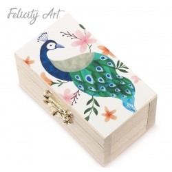 Μπομπονιέρα Βάπτισης Ξύλινο Σεντούκι με Θέμα Παγώνι