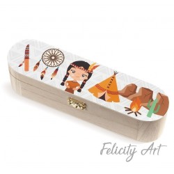 Μπομπονιέρα Βάπτισης Ξύλινη Κασετίνα με Θέμα Μικρή Ινδιάνα