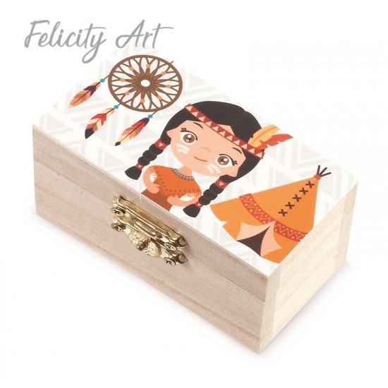 Μπομπονιέρα Βάπτισης Ξύλινο Σεντούκι με Θέμα Ινδιάνα