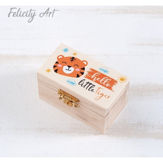 Μπομπονιέρα Βάπτισης Ξύλινο Σεντούκι με Θέμα Τίγρης