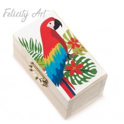 Μπομπονιέρα Βάπτισης Ξύλινο Σεντούκι με Θέμα Παπαγάλος