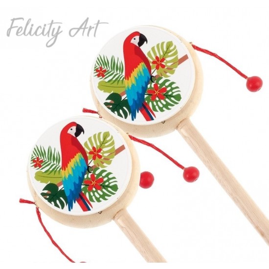 Μπομπονιέρα Βάπτισης Ξύλινο Τυμπανάκι με  Θέμα Παπαγάλος