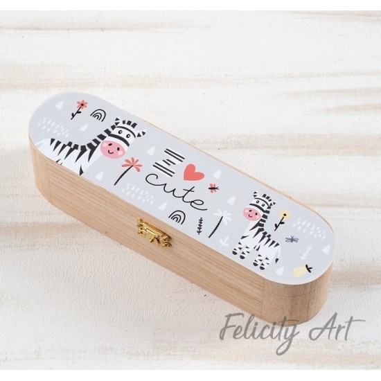 Μπομπονιέρα Βάπτισης Ξύλινη Κασετίνα με Θέμα Ζέβρα