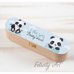 Μπομπονιέρα Βάπτισης Ξύλινη Κασετίνα με Θέμα Panda