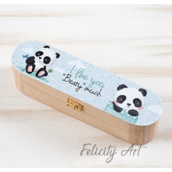 Μπομπονιέρα Βάπτισης Ξύλινη Κασετίνα με Θέμα Panda