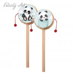 Μπομπονιέρα Βάπτισης Ξύλινο Τυμπανάκι με  Θέμα Panda
