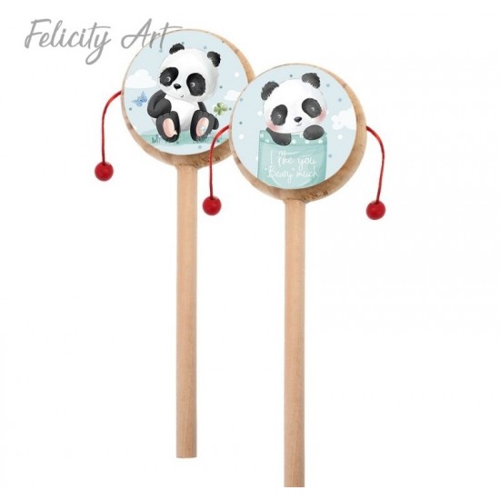 Μπομπονιέρα Βάπτισης Ξύλινο Τυμπανάκι με  Θέμα Panda