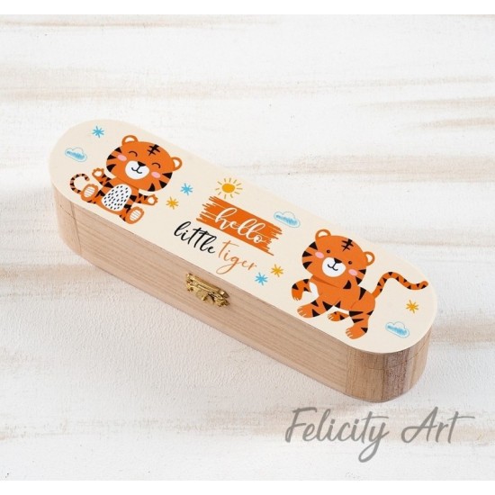 Μπομπονιέρα Βάπτισης Ξύλινη Κασετίνα με Θέμα Τιγράκι