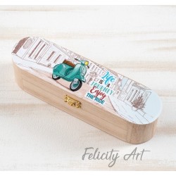 Μπομπονιέρα Βάπτισης Ξύλινη Κασετίνα με Θέμα Βέσπα