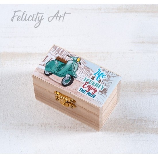 Μπομπονιέρα Βάπτισης Ξύλινο Σεντούκι με Θέμα Βέσπα