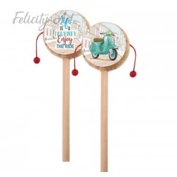 Μπομπονιέρα Βάπτισης Ξύλινο Τυμπανάκι με  Θέμα Βέσπα