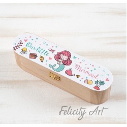 Μπομπονιέρα Βάπτισης Ξύλινη Κασετίνα με Θέμα Μικρή Γοργόνα