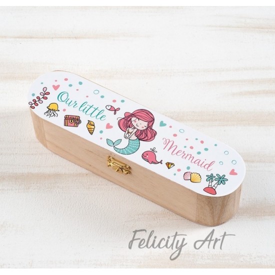 Μπομπονιέρα Βάπτισης Ξύλινη Κασετίνα με Θέμα Μικρή Γοργόνα