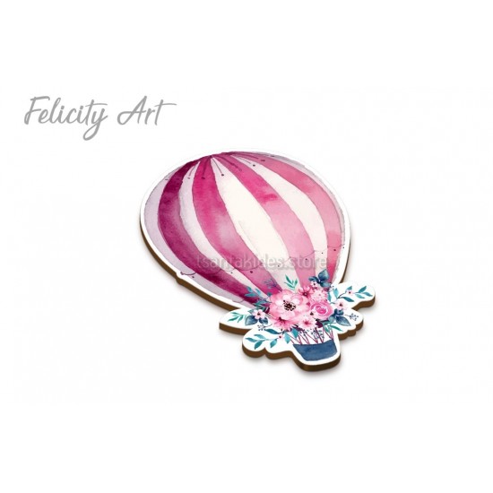 Ξύλινη κρεμαστή Μπομπονιέρα Βάπτισης με Print Αερόστατο