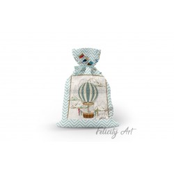 Μπομπονιέρα Βάπτισης Υφασμάτινο Πουγκί με Θέμα "Αερόστατο"