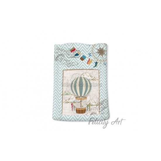 Μπομπονιέρα Βάπτισης Υφασμάτινο Πουγκί με Θέμα "Αερόστατο"