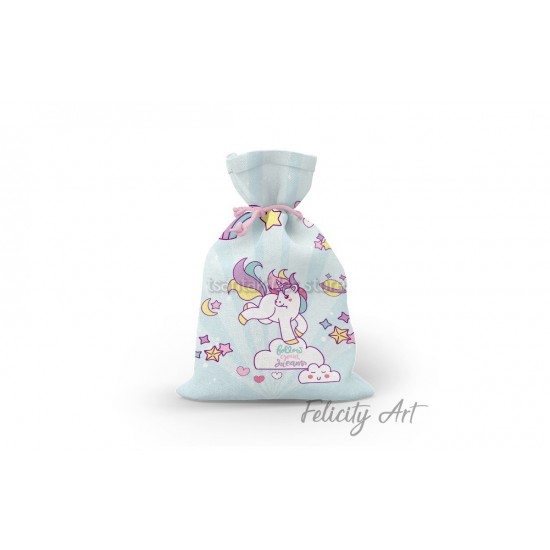 Μπομπονιέρα Βάπτισης Υφασμάτινο Πουγκί με Θέμα "Μονόκερος"