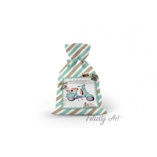 Μπομπονιέρα Βάπτισης Υφασμάτινο Πουγκί με Θέμα "Βέσπα"