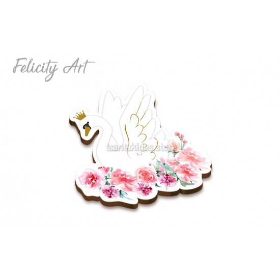 Ξύλινη κρεμαστή Μπομπονιέρα Βάπτισης με Print Κύκνος