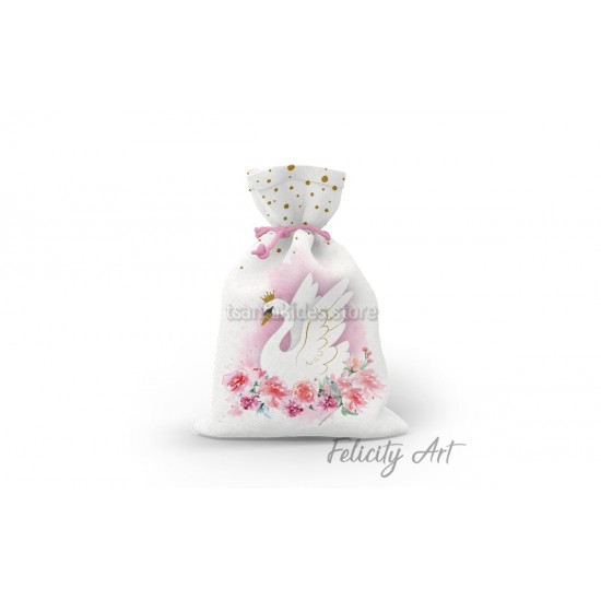 Μπομπονιέρα Βάπτισης Υφασμάτινο Πουγκί με Θέμα "Κύκνος"