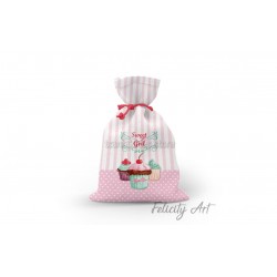 Μπομπονιέρα Βάπτισης Υφασμάτινο Πουγκί με Θέμα "Cup Cakes"