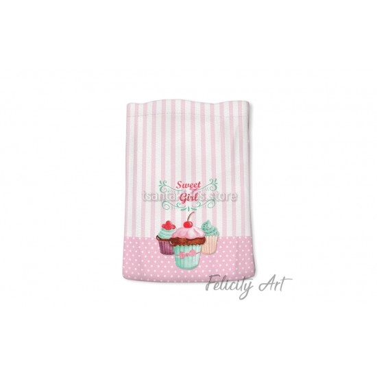 Μπομπονιέρα Βάπτισης Υφασμάτινο Πουγκί με Θέμα "Cup Cakes"