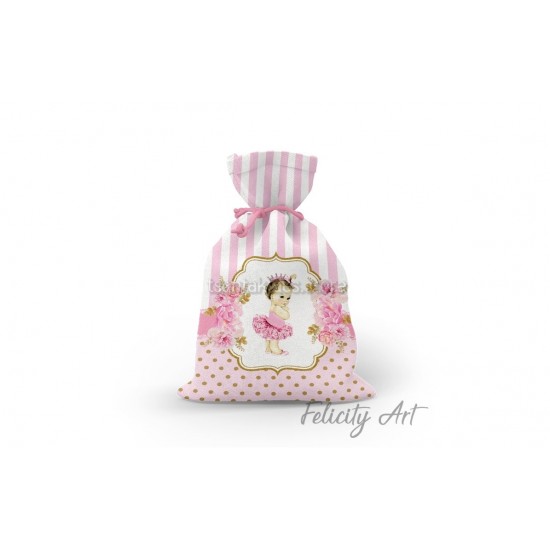 Μπομπονιέρα Βάπτισης Υφασμάτινο Πουγκί με Θέμα "Πριγκίπισσα"