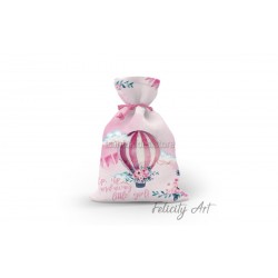 Μπομπονιέρα Βάπτισης Υφασμάτινο Πουγκί με Θέμα "Αερόστατο"