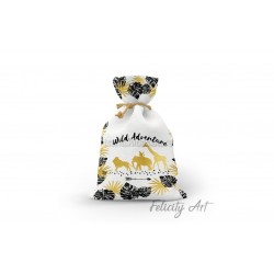 Μπομπονιέρα Βάπτισης Υφασμάτινο Πουγκί με Θέμα "Ζωάκια της Ζούγκλας"