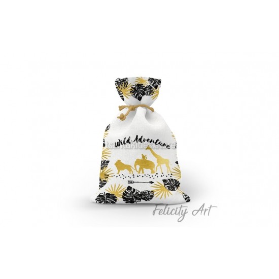 Μπομπονιέρα Βάπτισης Υφασμάτινο Πουγκί με Θέμα "Ζωάκια της Ζούγκλας"