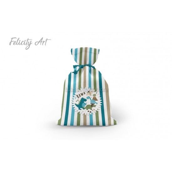 Μπομπονιέρα Βάπτισης Υφασμάτινο Πουγκί με Θέμα "Δεινοσαυράκια"