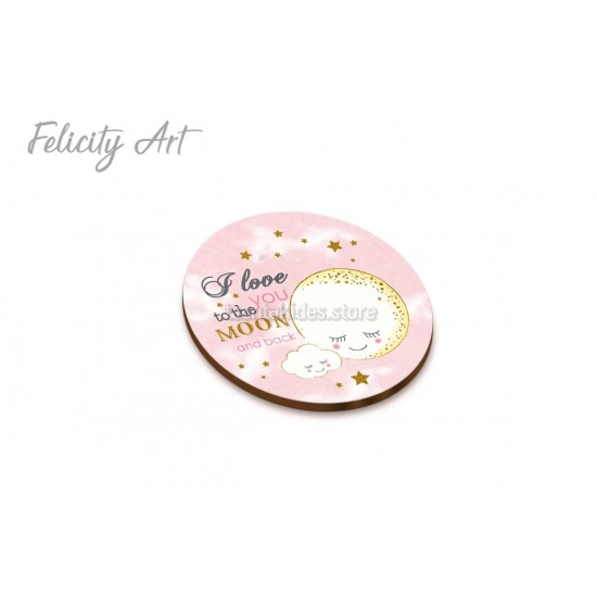 Ξύλινη κρεμαστή Μπομπονιέρα Βάπτισης με Print Φεγγαράκι