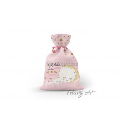 Μπομπονιέρα Βάπτισης Υφασμάτινο Πουγκί με Θέμα "Φεγγαράκι"