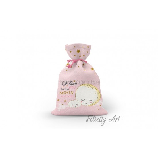 Μπομπονιέρα Βάπτισης Υφασμάτινο Πουγκί με Θέμα "Φεγγαράκι"