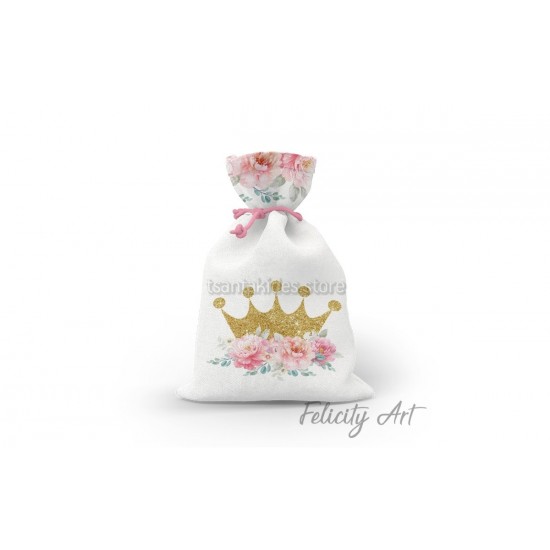 Μπομπονιέρα Βάπτισης Υφασμάτινο Πουγκί με Θέμα "Πριγκίπισσα"