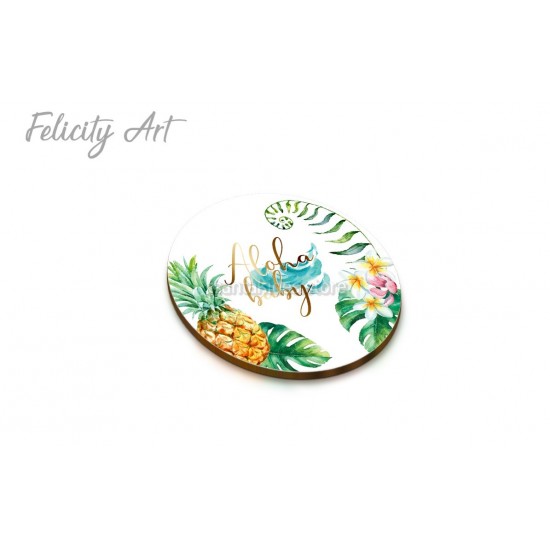 Ξύλινη κρεμαστή Μπομπονιέρα Βάπτισης με Print Aloha