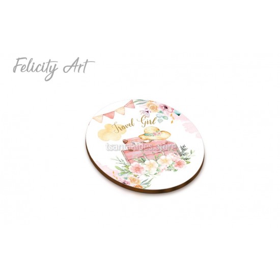 Ξύλινη κρεμαστή Μπομπονιέρα Βάπτισης με Print Ταξίδι στον Κόσμο