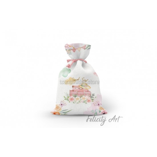 Μπομπονιέρα Βάπτισης Υφασμάτινο Πουγκί με Θέμα "Ταξίδι στον Κόσμο"